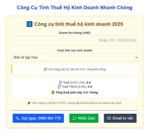 công cụ tính thuế hộ kinh doanh nhỏ lẻ